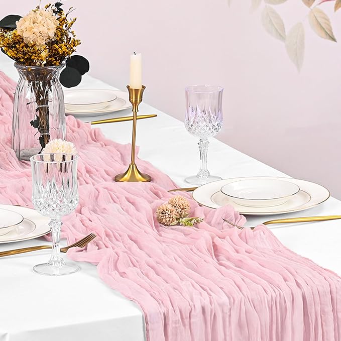 10 Pack Light Pink Cheesecloth Table Runner 17x108 Inch Boho Gauze Cheese Cloth Table Runners for Wedding Party Baby Shower Birthday Home Decor