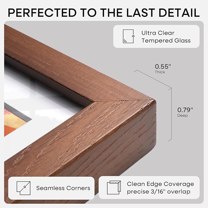 Homeforia 12x36 Brown Oak Picture Frame, High-End Wood, 10x30 Mat, Glass