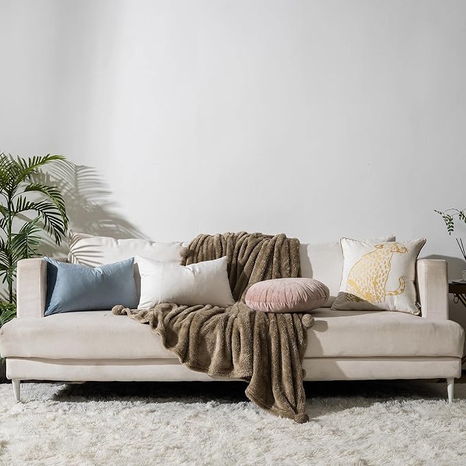 Cream White Decorative Lumbar Velvet Throw Pillow Covers 12x20 inch Set of 2 with Zipper Luxury Soft Solid Rectangle Cushion Covers Case for Sofa Couch Bed Living Room
