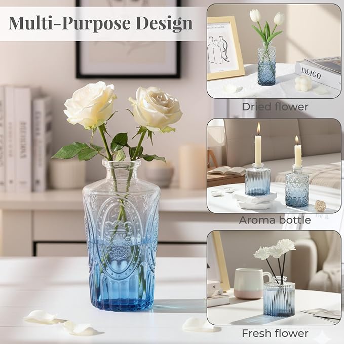 BEAHOT Bud Vase in Bulk - Flower Vases for Wedding Decorations, Glass Vase for Table Decorations, Small Vase for Home, Mother's Day, Centerpieces, Party, Office (32pack,Blue)