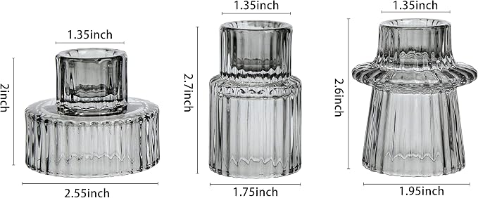 Vixdonos Taper Glass Candlestick Holders Tealight Candle Holders for Table Centerpieces, Wedding Decor and Dinner Party (6 Pcs, Gray)