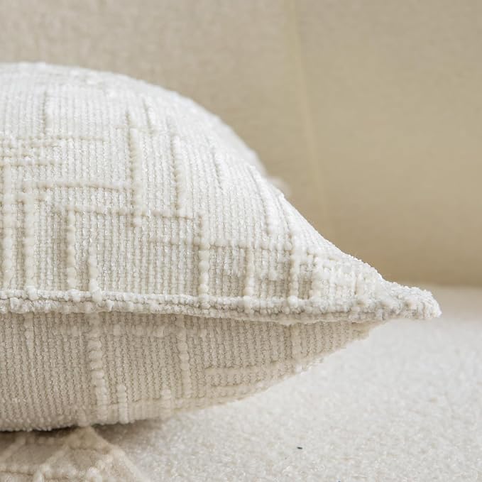 MADIZZ Pack of 2 Chenille Throw Pillow Covers 16x16 Inch Cream White Soft Neutral Decorative Throw Pillows for Couch Sofa Boho Accent Cushion Covers Modern Farmhouse Home Decor for Bedroom Living Room