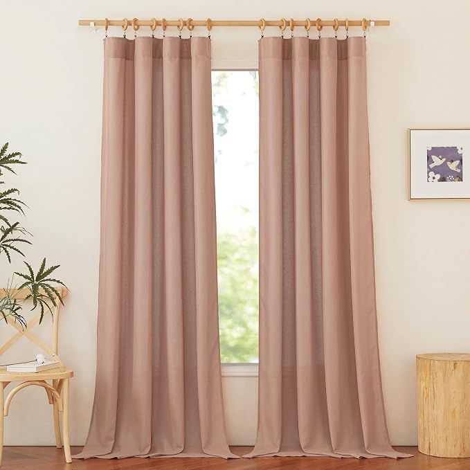 NICETOWN Terracotta Thick Linen Curtains for Bedroom, Rod Pocket & Back Tab Flax Window Treatments Privacy Assured Not See in with Light Filtering for Nursery/Living Room, W55 x L95, 2 Pieces