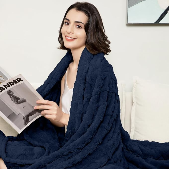 Aganear Navy Throw Blanket - Cozy Soft Lightweight Fuzzy Blue Blanket for Women Warm Decorative Present for All Seasons, Portable Throw Blankets for Couch, Sofa, Bed, Car(60"x80", Navy)