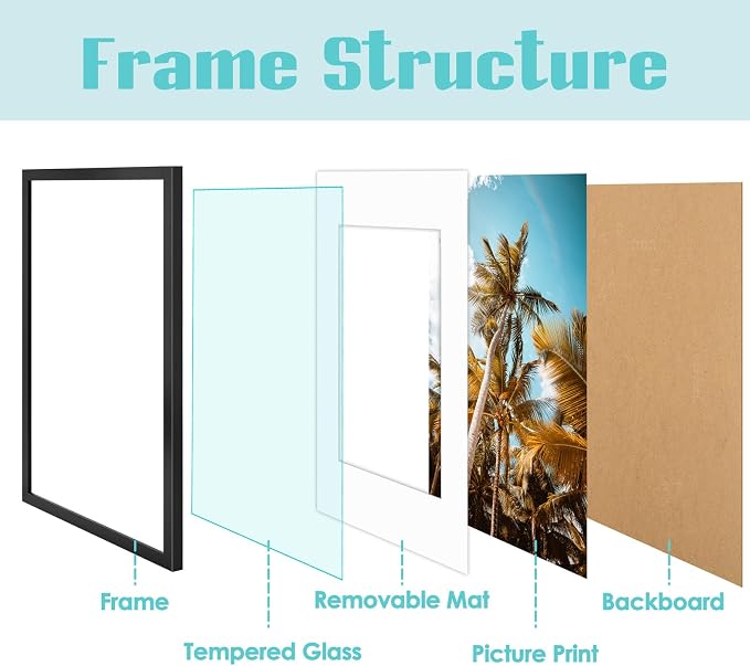 Frametory 2 Pack 14x24 Black Picture Frame with Real Glass Mat for 11x22