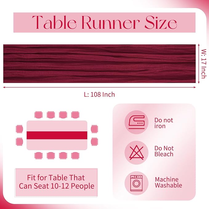 10 Pack Burgundy Cheesecloth Table Runner 17x108 Inch Boho Gauze Cheese Cloth Table Runners for Wedding Party Baby Shower Birthday Home Decor