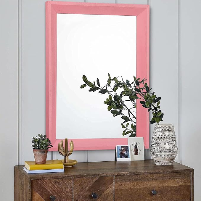 AAZZKANG Rectangle Mirror with Wood Frame Modern Farmhouse Wall Mirrors Decor Large 28"x20" for Bedroom Bathroom Living Room Pink