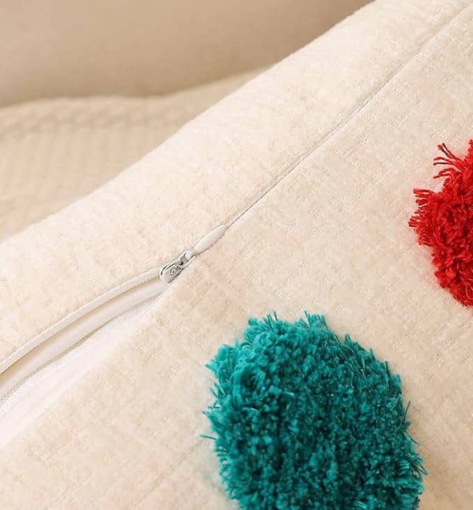 PLWORLD Boho Chenille Throw Pillow Cover 18x18, Tufted Tassel Cushion Case, 1PC Cover Only, No Insert