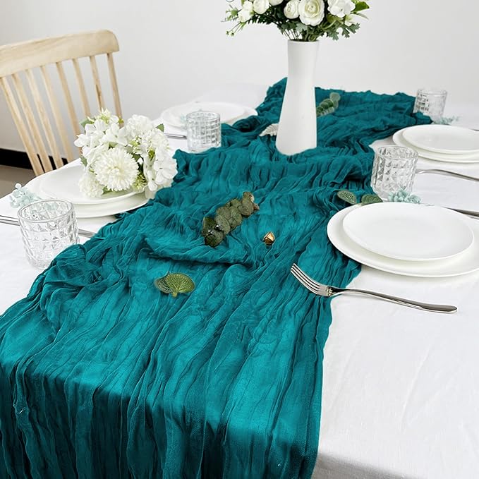 12 Pack Cheesecloth Table Runner, Runner Gauze Boho Wedding Decor Romantic Table Runner for Wedding Birthday Party(35" x 118")(Peacock Blue)