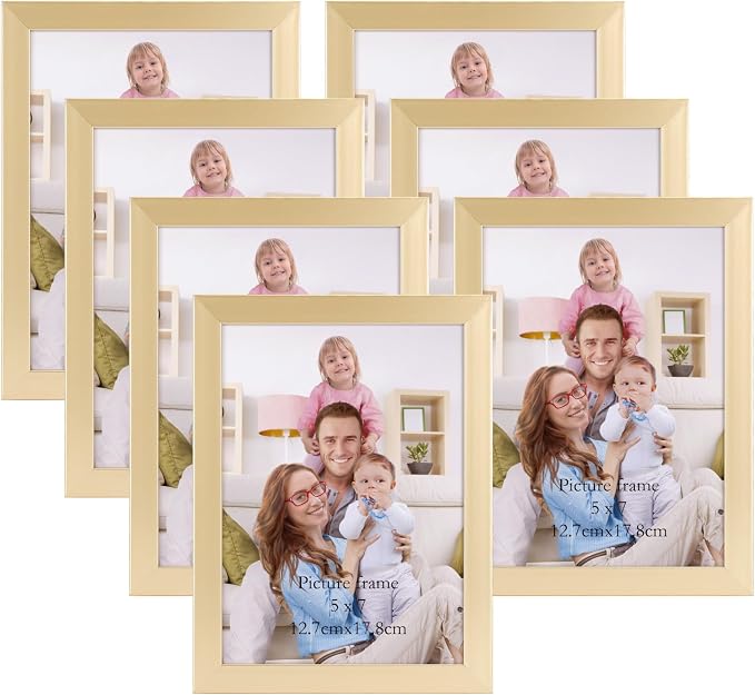Giftgarden 5x7 Picture Frame Gold Set of 7, Multi Modern 5 x 7 Frames for Wall or Tabletop Display, Golden