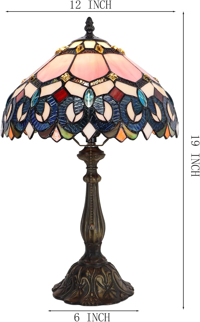 Tiffany Table Lamp Stained Glass Bedside Reading Light W12H19 inch