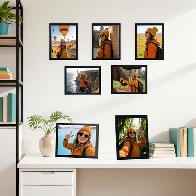 Giftgarden 8x10 Picture Frame Set of 7, Multi Photo Frames for Wall Decor or Tabletop Display, Black