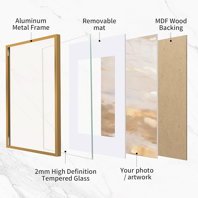 Fun Memories 12x16 Metal Picture Frame -12x16 Aluminum with Shatter-Resistant Glass - Displays 9x12 Photos Mat or Images without Ideal for Home Office Decor(Bronze, Pack of 3)