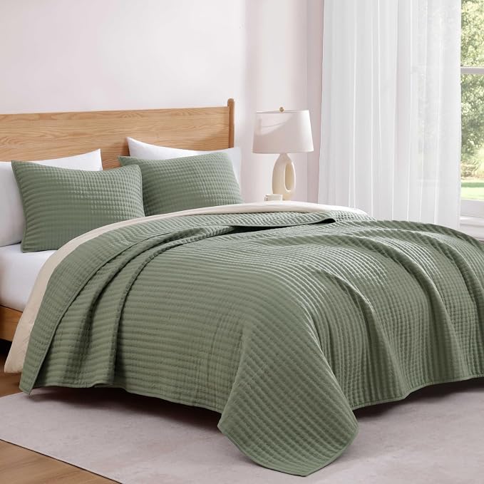 Twin Quilt-Lightweight Bedspreads Sage Green Twin Quilt Bedding Set | Soft Coverlet with Pillow Sham for All Seasons, Suitable for Bed & Couch, 2 Pieces, 66"x92"