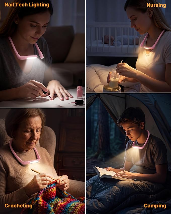 Neck Light with Storage Case, 3 Colors Dimmable Book Reading Light