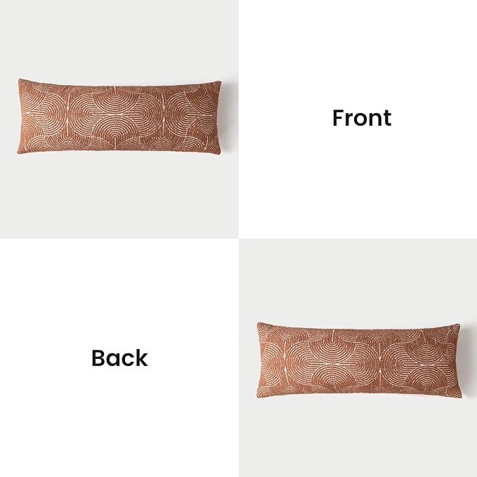AELS Boho Decorative Textured Lumbar Throw Pillow Covers 14x36, Organic Modern Mid Century Rainbow Tufted Long Pillow Case, Farmhouse Geometric Woven Cushion Case for Bed Couch Sofa, Burnt Orange