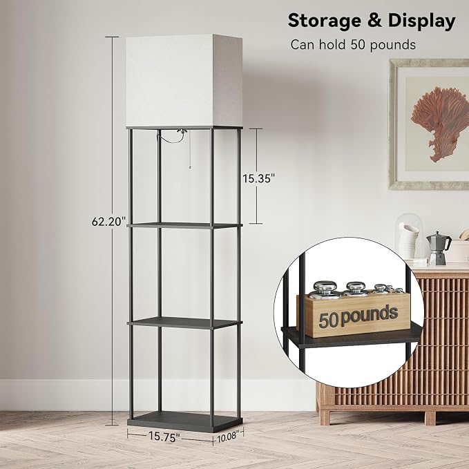 SUNMORY Large Size Floor Lamp with Shelves, Standing Lamps for Living Room