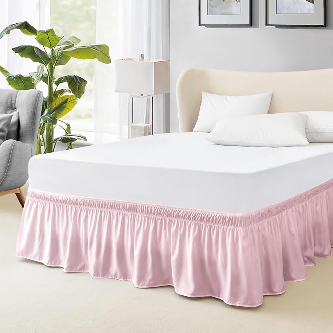FreshCulture King Bed Skirt, Dust Ruffle for King Size Bed, Easy Fit with 18-Inch Tailored Drop, Elastic Wrap Around Bed Skirt King Size, Hotel Quality Bed Skirts for Adjustable Bed (Dusty Pink)