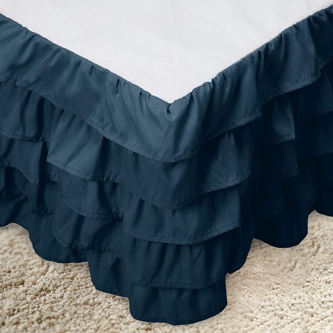 Elegant Comfort Luxurious Premium Quality 1500 Thread Count Wrinkle and Fade Resistant Egyptian Quality Microfiber Multi-Ruffle Bed Skirt - 15inch Drop, Full, Navy Blue
