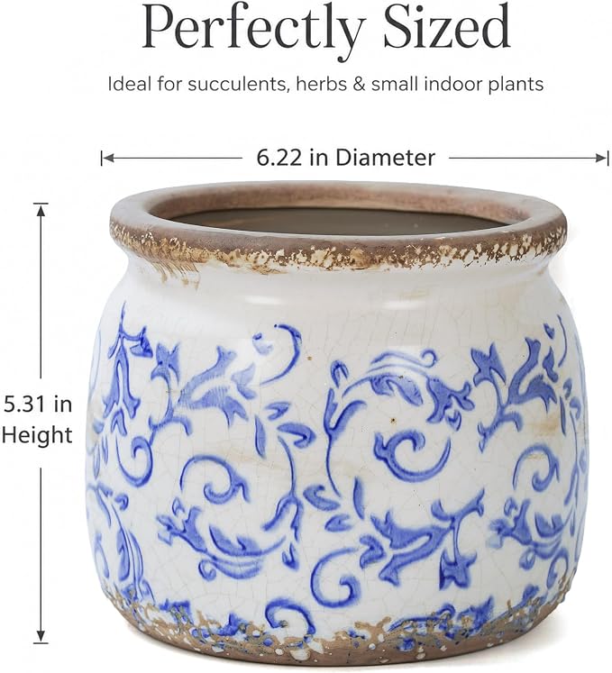 Dosayes Vintage Blue Ceramic Flower Pot
