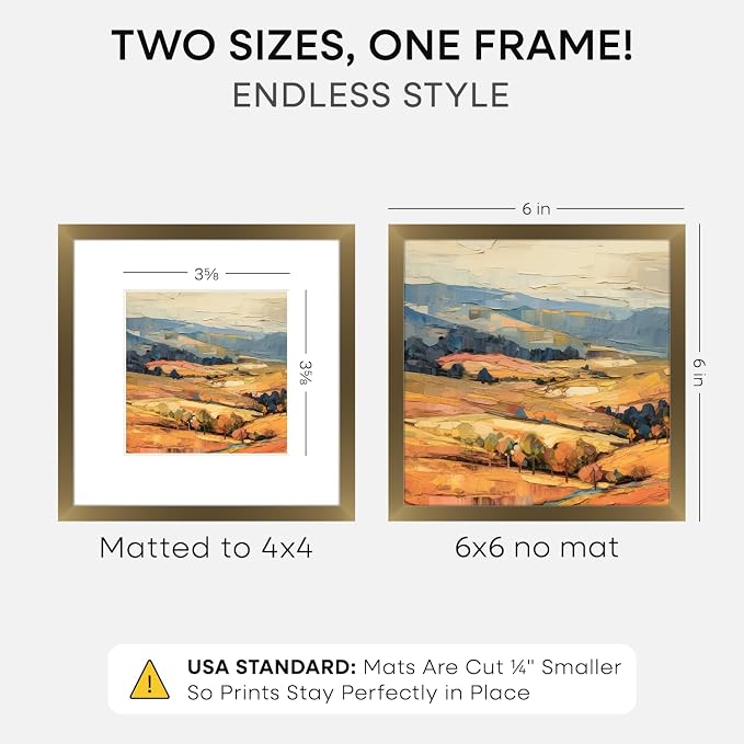 Homeforia 6x6 Bronze Picture Frame, High-End Metal, 4x4 Mat, Glass