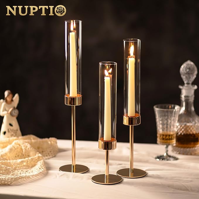NUPTIO Hurricane Candlestick Holders for Centerpiece, Taper Candle Holders