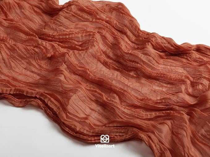 Vitalizart Cheesecloth Table Runner Terracotta 10ft Gauze Boho Rustic | 120 Inches Long Burnt Orange Soft Durable Cheese Cloth Table Runner for Wedding Baby Shower Fall Thanskgiving Decoration