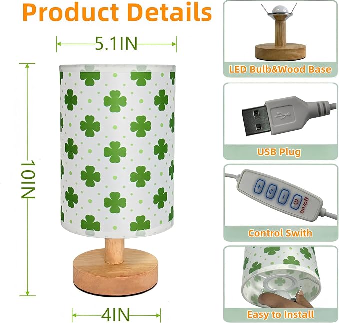 Lucky Four‑Leaf Clover Table Lamp for Bedroom Decor Dimmable Bedside Lamp