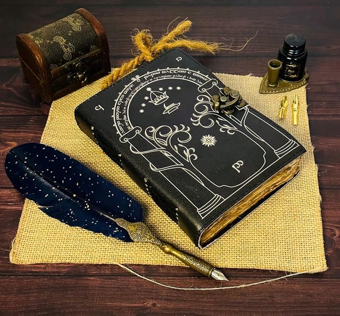 The Lord Of The Rings Book Hobbit lotr gifts Books Leather Journal lord of the rings decor Jrr tolkien books lord of the rings merch Book set Hardcover Merchandise Bookends Illustrated Edition ring gift (BROWN, 7X5)