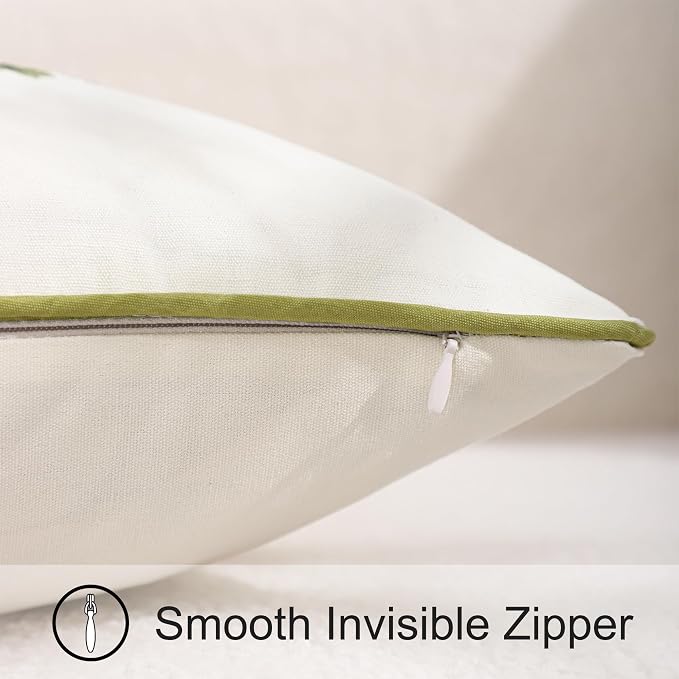 LUOYEHK Summer Embroidered Throw Pillow Covers 18x18 Inch Set of 2 Green Tropical Palm Tree Pillow Cover Spring Farmhouse Decorative Pillowcase Square Cushion Covers for Couch Sofa Bed Home Decor