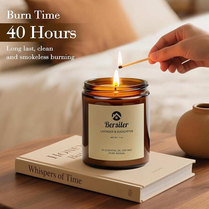Scented Candles, Lavender Eucalyptus Candles, Soy Wax Candle, Stress Relief and Relax Aromatherapy Candles for Home Bathroom Gift for Women Birthday Christmas, 7OZ