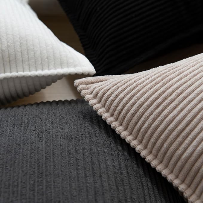 Pack of 4 Throw Pillow Covers Corduroy 18x18 Inch,Grey Black | Decorative Velvet Couch,Summer Cases Square,Farmhouse Boho Cushion Covers for Sofa Bed Living Room Home Decor & Office