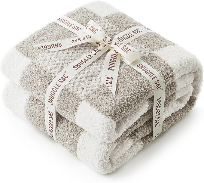Snuggle Sac Checkered Blanket, Grey Throw Blanket for Couch Checker Microfiber Fluffy Warm Fuzzy Cozy Soft Throw Blanket Reversible Checkered Blankets for Sofa, Chair, Bed, 60x80 inches