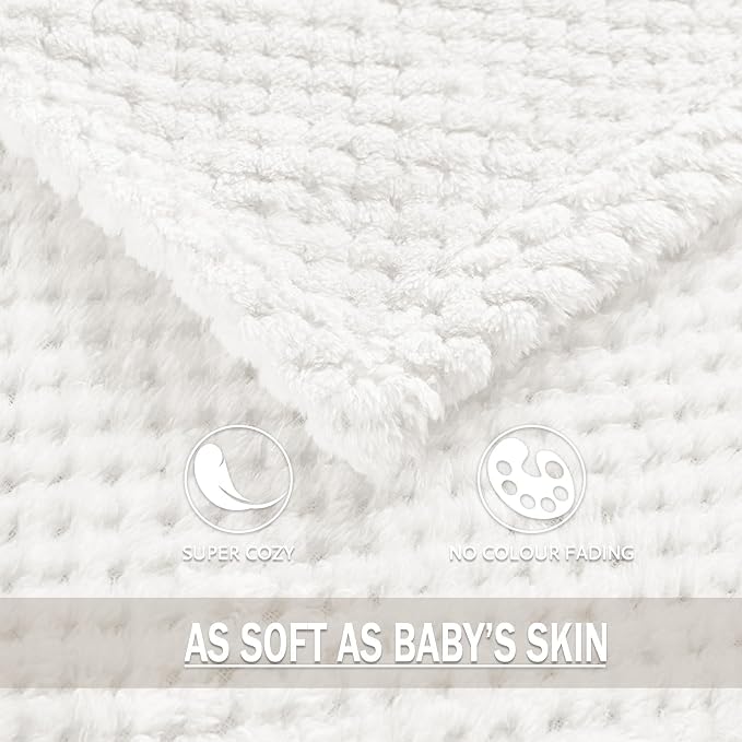 Exclusivo Mezcla Soft Waffle Fleece Bed Blanket Queen Size, White | Lightweight Plush Blanket for Bed, Bedroom, Cozy Flannel with Waffle Texture, Stylish Home Decor, All Season, 90x90 Inches