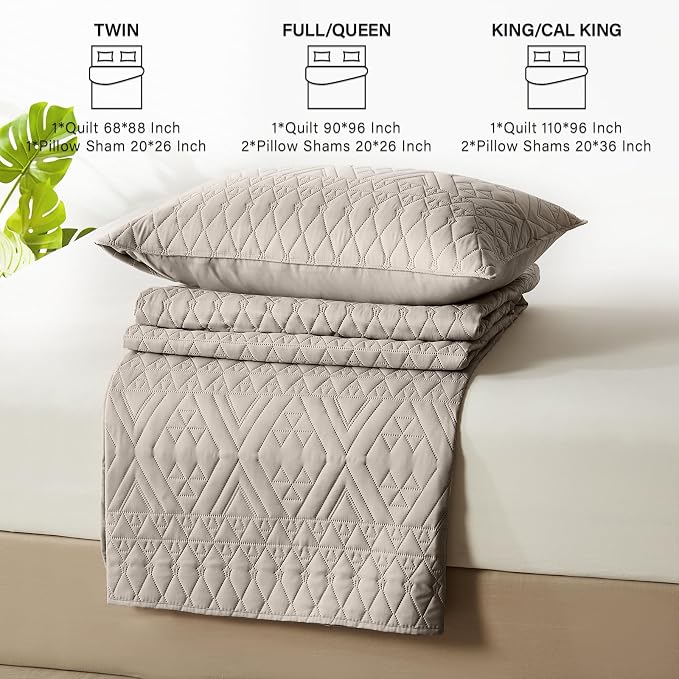 akkialla Twin Quilt Set, Taupe Lightweight Microfiber Bedspread Coverlet, Boho Geometric Pattern, Soft All-Season Bedding, 2-Piece (1 Quilt, 1 Pillow Sham)