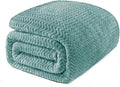Exclusivo Mezcla Soft Fleece Blanket Queen Size for Bed, Sofa, Celadon | 90"x90" Breathable Lightweight Flannel Blanket for Summer, Plush Cozy Jacquard Wave for Home Decor