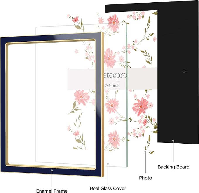 eletecpro 8x10 Enamel Picture Frame with Real Glass Cover, Navy, 1-Pack