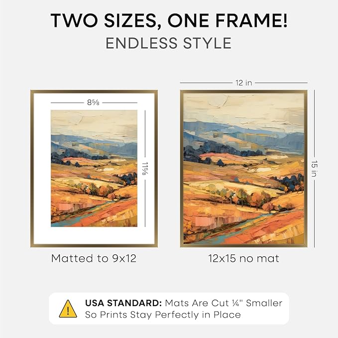 Homeforia 12x15 Bronze Picture Frame, High-End Metal, 9x12 Mat, Glass