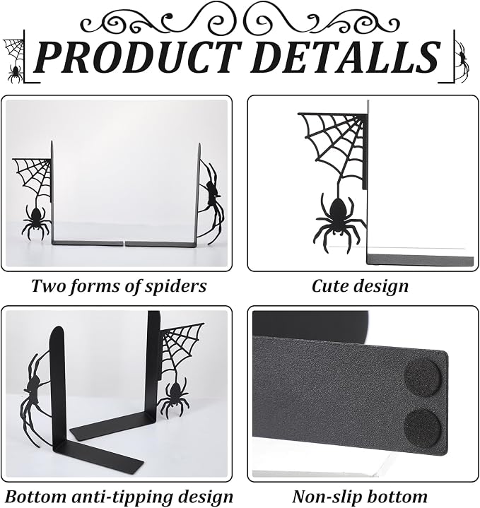 Geelin Spider Bookends Set of 2 Metal Bookends for Shelves Home Office