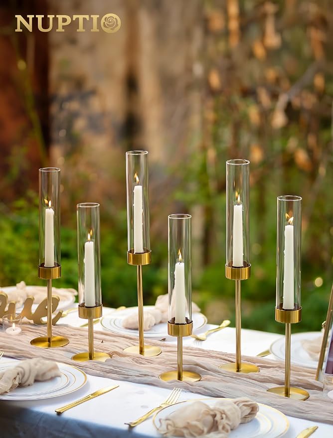 NUPTIO Hurricane Candle Holder for Centerpiece, Set of 6 Candlestick Holder