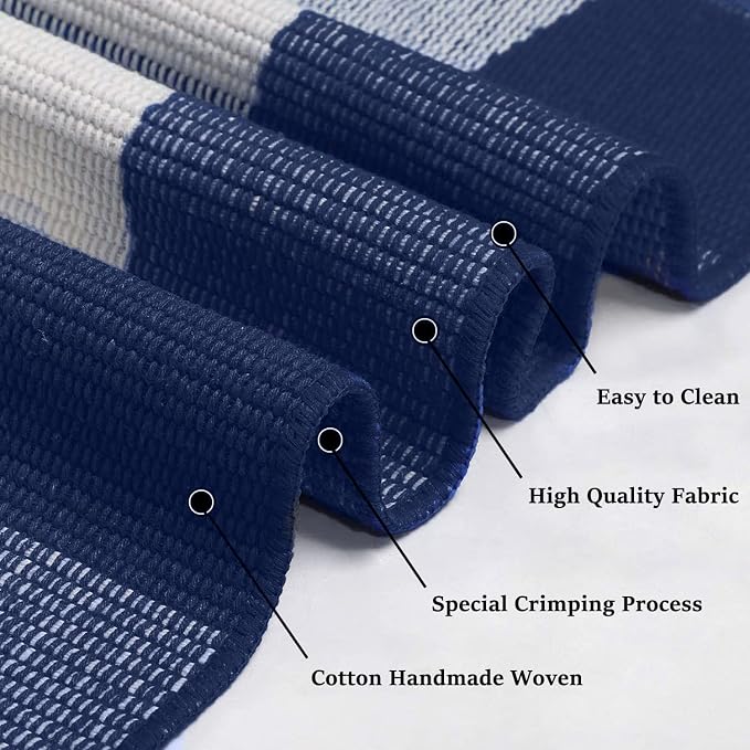 KILOCOCO Buffalo Plaid Checkered Rug 3x5 ft Blue and White Front Door Rug | Machine Washable Front Porch Rug, Outdoor Indoor Entryway Rug, Cotton Layered Doormat, Low Pile Rugs for Kitchen Patio