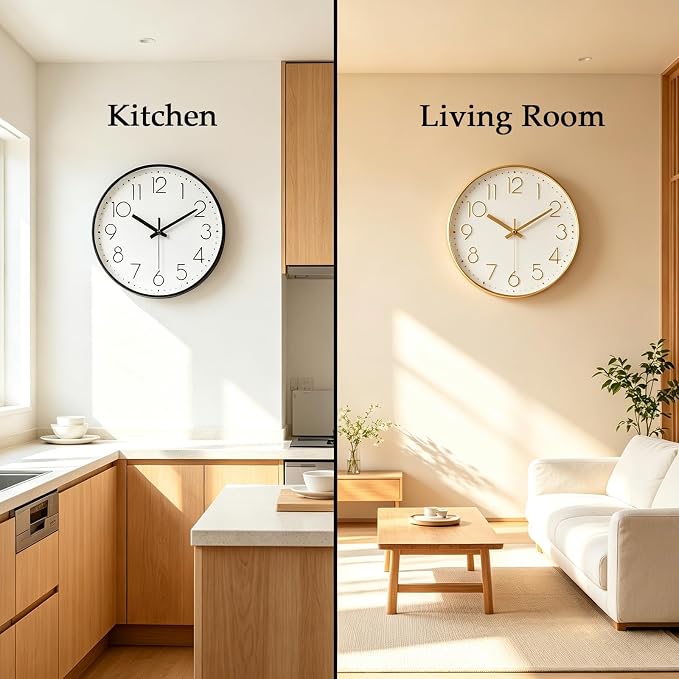 2 Pack Black&Gold Wall Clock 12 Inch Silent Wall Clocks Battery Operated | Home Office Kitchen School