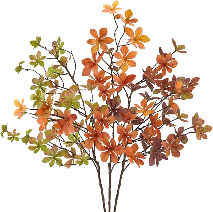 3 Pcs Fall Faux Greenery Stems, Artificial Fall Stem Branches Autumn Leaves with Stems Faux Fall Plants for Vase Home Festival Centerpieces Thanksgiving Fall Decor