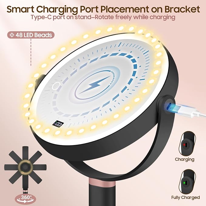 GOMIPURU Makeup Magnifying Mirror with Light 30X/1X, Digital Display, 2-Sided Touch Control, Makeup Mirror with 3 Color Lights,360° Rotate, Height Adjustable Lighted Magnifying Mirrors for Desk Travel