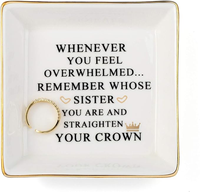 JoycuFF Inspirational Gift for Sister - Sister Gifts for Birthday, Christmas, Mother's Day - Trinket Dish Decorative Ring Dish Jewelry Tray Home Decor