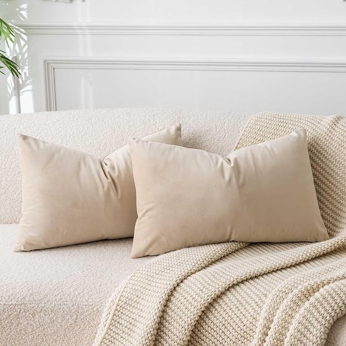 JUSPURBET 16x24 Lumbar Velvet Throw Pillow Covers Set of 2,Khaki
