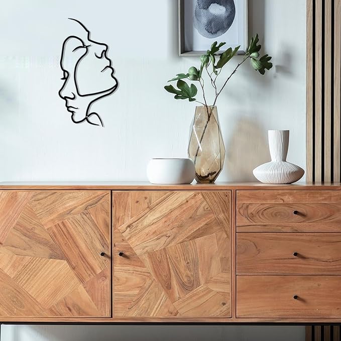 DUOOLN Metal Couples Wall Art, Silhouette Figure Decor Hanging Sculptures | Black Minimalist Abstract Line Drawing-Romantic Bedroom Bed Livingroom Bathroom Ornaments-Love Wall Pictures-Valentine Gift