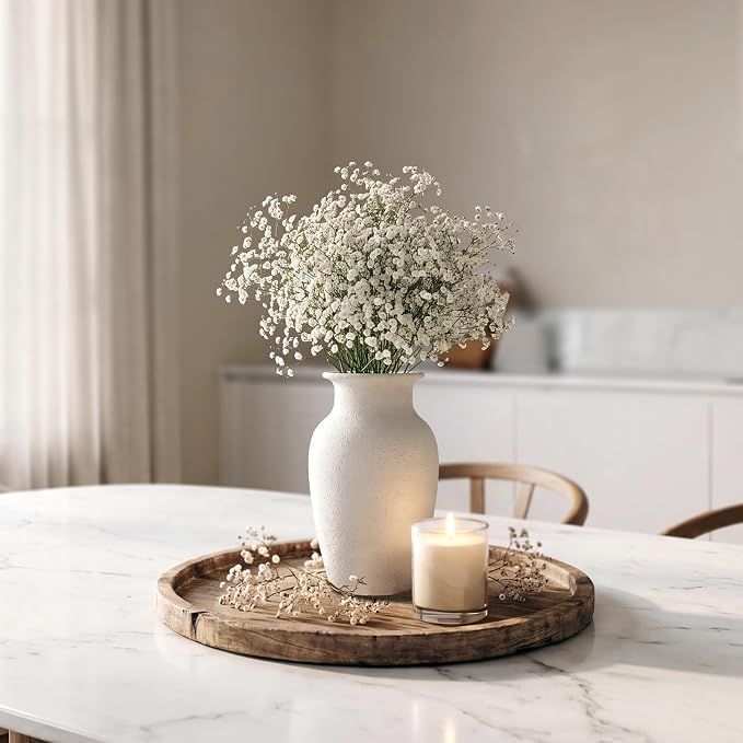 White Ceramic Vase for Home Decor, 8.4 Inch Terracotta Flower Vase | Waterproof Interior, Decorative Rustic Vase for Living Room, Dining Table, Fireplace, Shelf, Office, Housewarming Gift