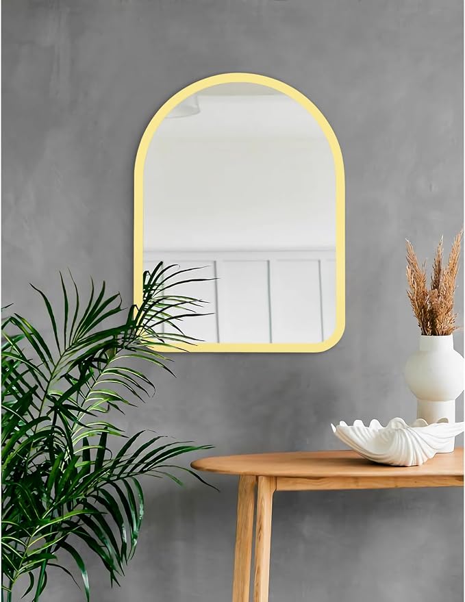 Arch Wood Mirror, Large 20"×16" with Frame Rustic Wall Mirror Arched Decorative Bathroom Farmhouse Bedroom Hanging Mirror Home Wall Decor