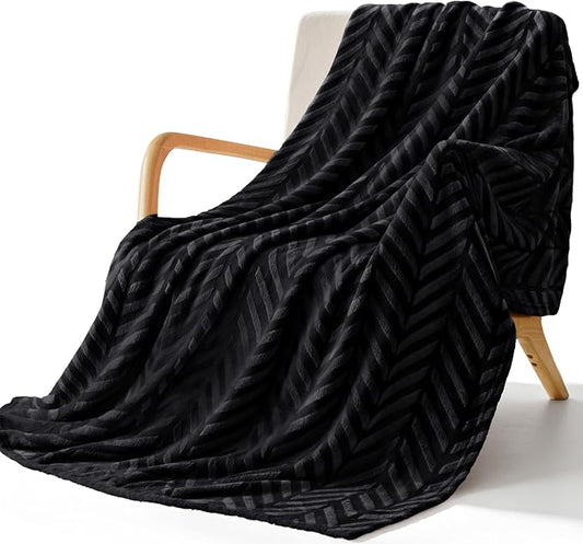 Whale Flotilla Flannel Fleece Throw Blanket for Couch, Black | Lightweight Breathable Soft Sofa Throws, Plush Fluffy Chevron Design Decorative Blankets for All Season, 50x60 Inch